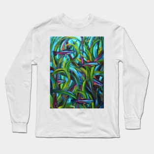 Neon Tetra Fish Art by Robert Phelps Long Sleeve T-Shirt